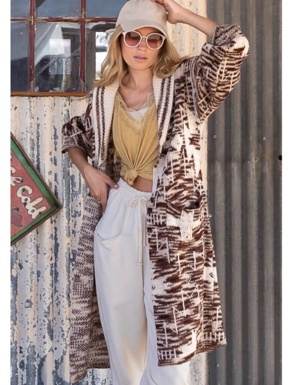 POL Southwestern Belted Open Front Cardigan Sweater Women’s Small Boho